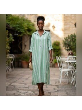 anthropologie green stripe dress Cabana Stripe Dress by Celandine in Green, Size: XXS at Anthropologie